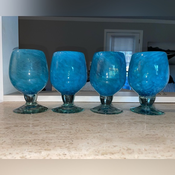 Other - Set of 4 Blue Glass Drinking Goblets